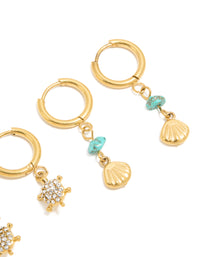Waterproof Gold Plated Stainless Steel Semi Precious Stone Sea Earrings 2-Pack - link has visual effect only