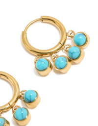 Waterproof Gold Plated Stainless Steel Turquoise Semi Precious Stone Chip Huggie Earrings - link has visual effect only