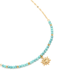 Waterproof Gold Plated Stainless Steel Turquoise Semi Precious Stone Sunburst Pendant Necklace - link has visual effect only