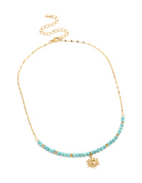 Waterproof Gold Plated Stainless Steel Turquoise Semi Precious Stone Sunburst Pendant Necklace - link has visual effect only