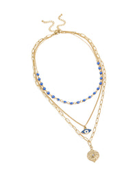 Waterproof Gold Plated Stainless Steel Evil Eye Necklaces 3- Pack - link has visual effect only