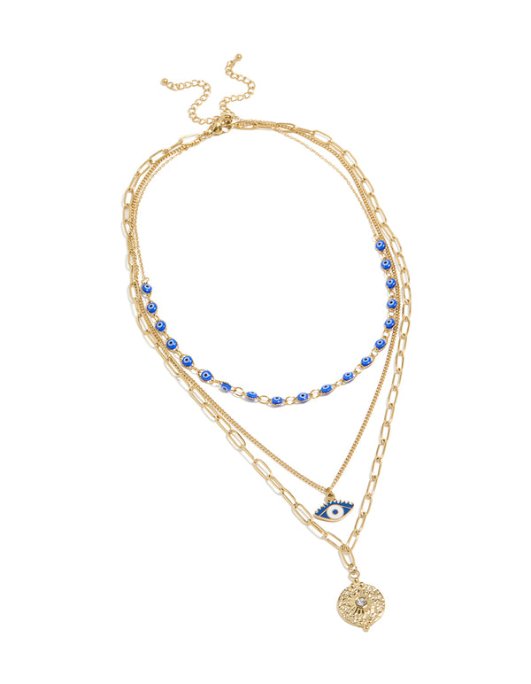 Waterproof Gold Plated Stainless Steel Evil Eye Necklaces 3- Pack