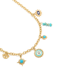 Waterproof Gold Plated Stainless Steel Evil Eye & Turquoise Semi Precious Stone Charm Necklace - link has visual effect only