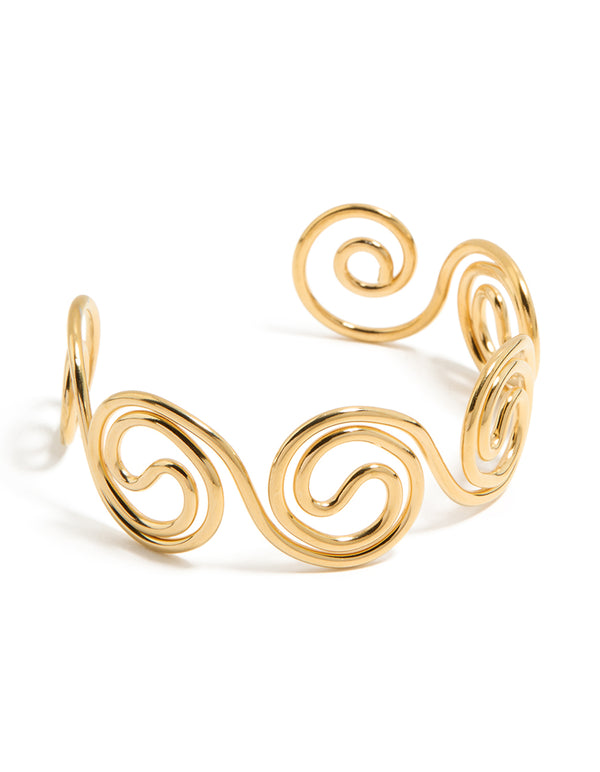 Waterproof Gold Plated Stainless Steel Swirl Bendy Wrist Cuff