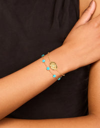 Waterproof Gold Plated Stainless Steel Disc Turquoise Semi Precious Stone & Green Stone Bracelets 2-Pack - link has visual effect only