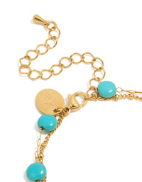 Waterproof Gold Plated Stainless Steel Disc Turquoise Semi Precious Stone & Green Stone Bracelets 2-Pack - link has visual effect only
