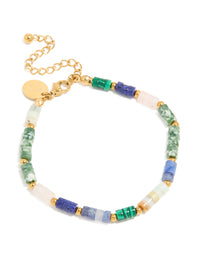 Waterproof Gold Plated Stainless Steel Semi Precious Stones Round Beaded Bracelet - link has visual effect only