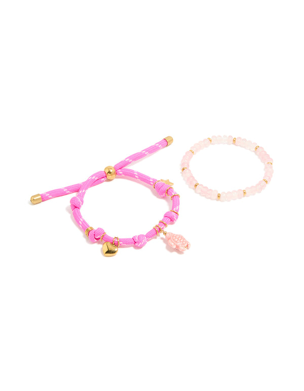 Waterproof Gold Plated Stainless Steel Semi Precious Stone &  Sea Cord Bracelets 2-Pack