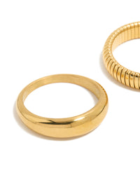 Waterproof Gold Plated Stainless Steel Plain & Ribbed Rings 2-Pack - link has visual effect only