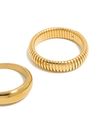 Waterproof Gold Plated Stainless Steel Plain & Ribbed Rings 2-Pack - link has visual effect only