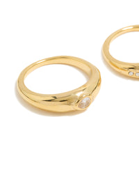 Waterproof Gold Plated Stainless Steel Bezel Set Cubic Zirconia Rings 2-Pack - link has visual effect only