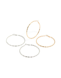 Mixed Metal Textured Hoop Earrings 2-Pack - link has visual effect only