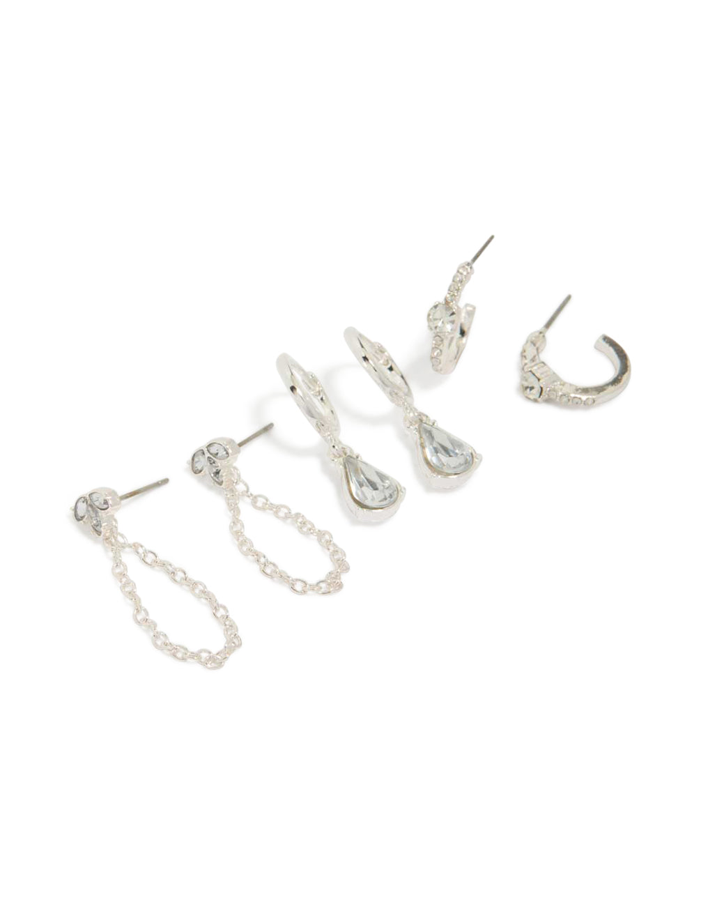 Silver Mixed Diamante & Chain Earrings 3-Pack