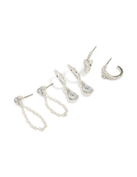 Silver Mixed Diamante & Chain Earrings 3-Pack - link has visual effect only