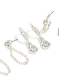 Silver Mixed Diamante & Chain Earrings 3-Pack - link has visual effect only
