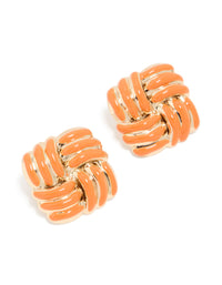 Featuring gold plated orange square stud earrings front view - link has visual effect only