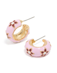 Gold Pink Acrylic Flower Huggie Earrings - link has visual effect only