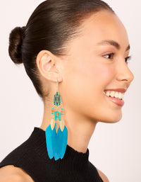Blue Feather & Beaded Drop Earrings - link has visual effect only