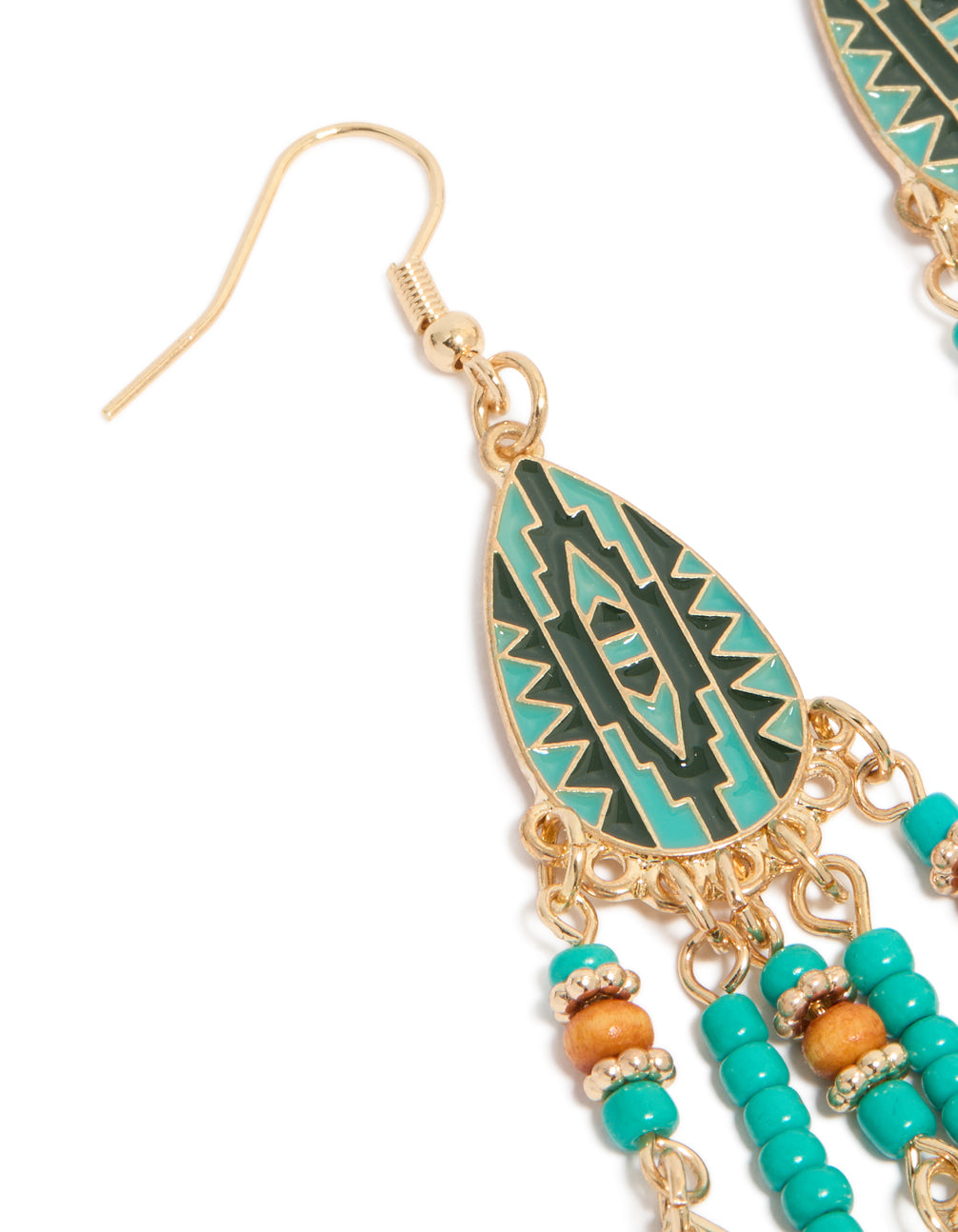 Blue Feather & Beaded Drop Earrings