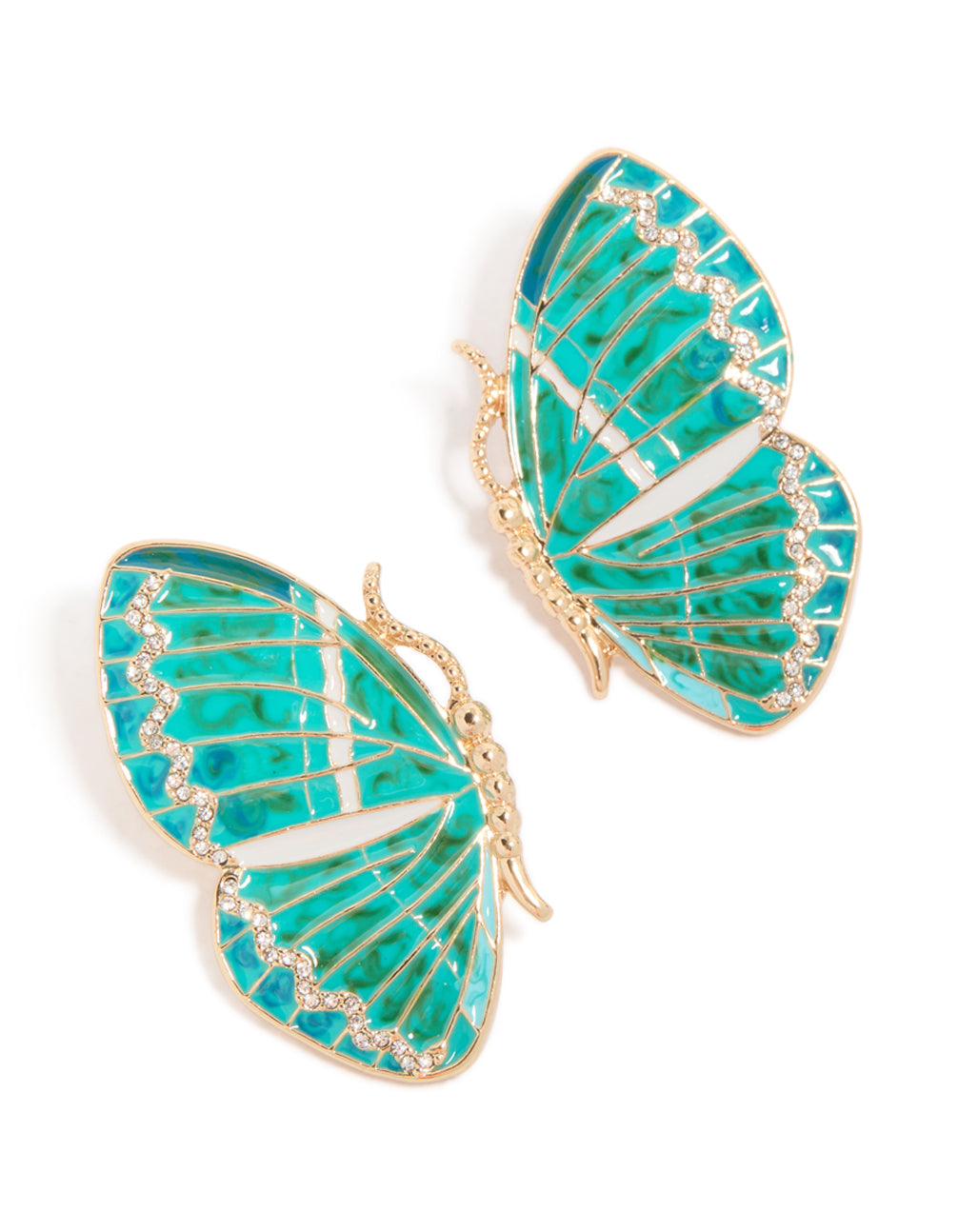 Gold Aqua Enamel Butterfly Stud Earrings
