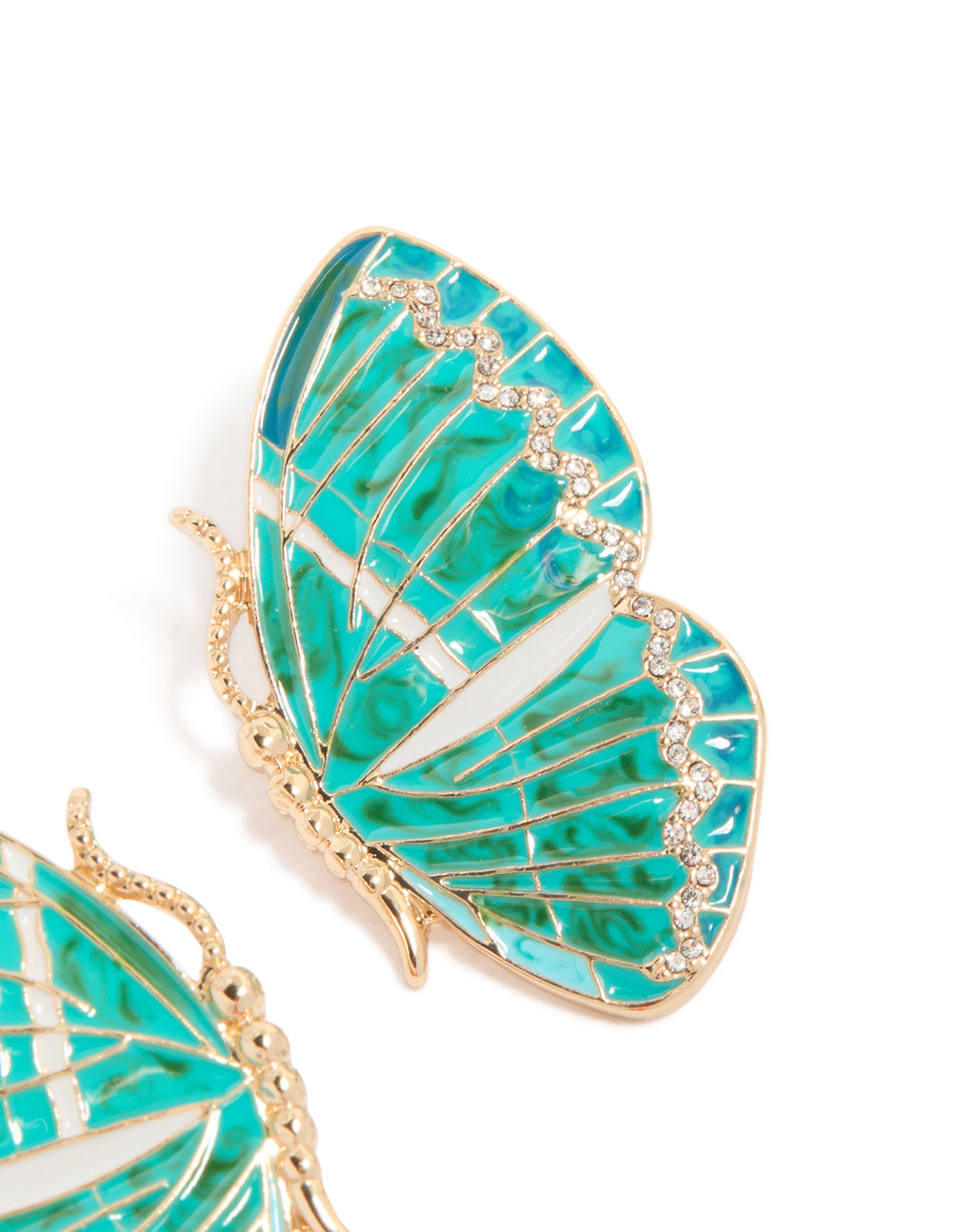 Gold Aqua Enamel Butterfly Stud Earrings