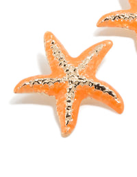 Orange Coated Metal  Starfish Statement Stud Earrings - link has visual effect only