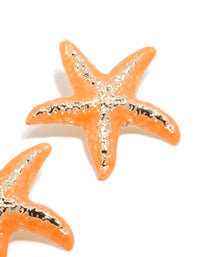 Orange Coated Metal  Starfish Statement Stud Earrings - link has visual effect only