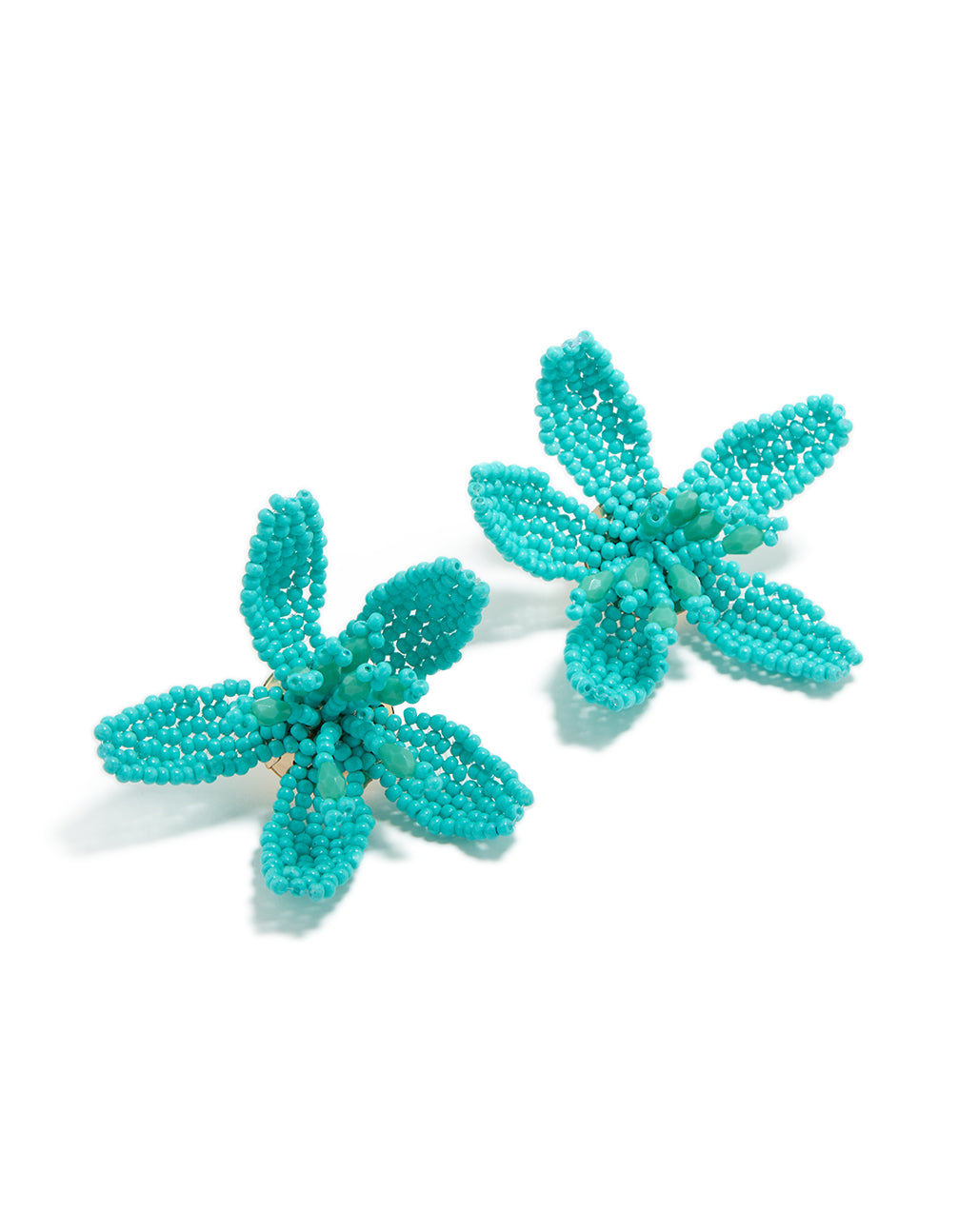 Aqua Beaded Statement Flower Stud Earrings