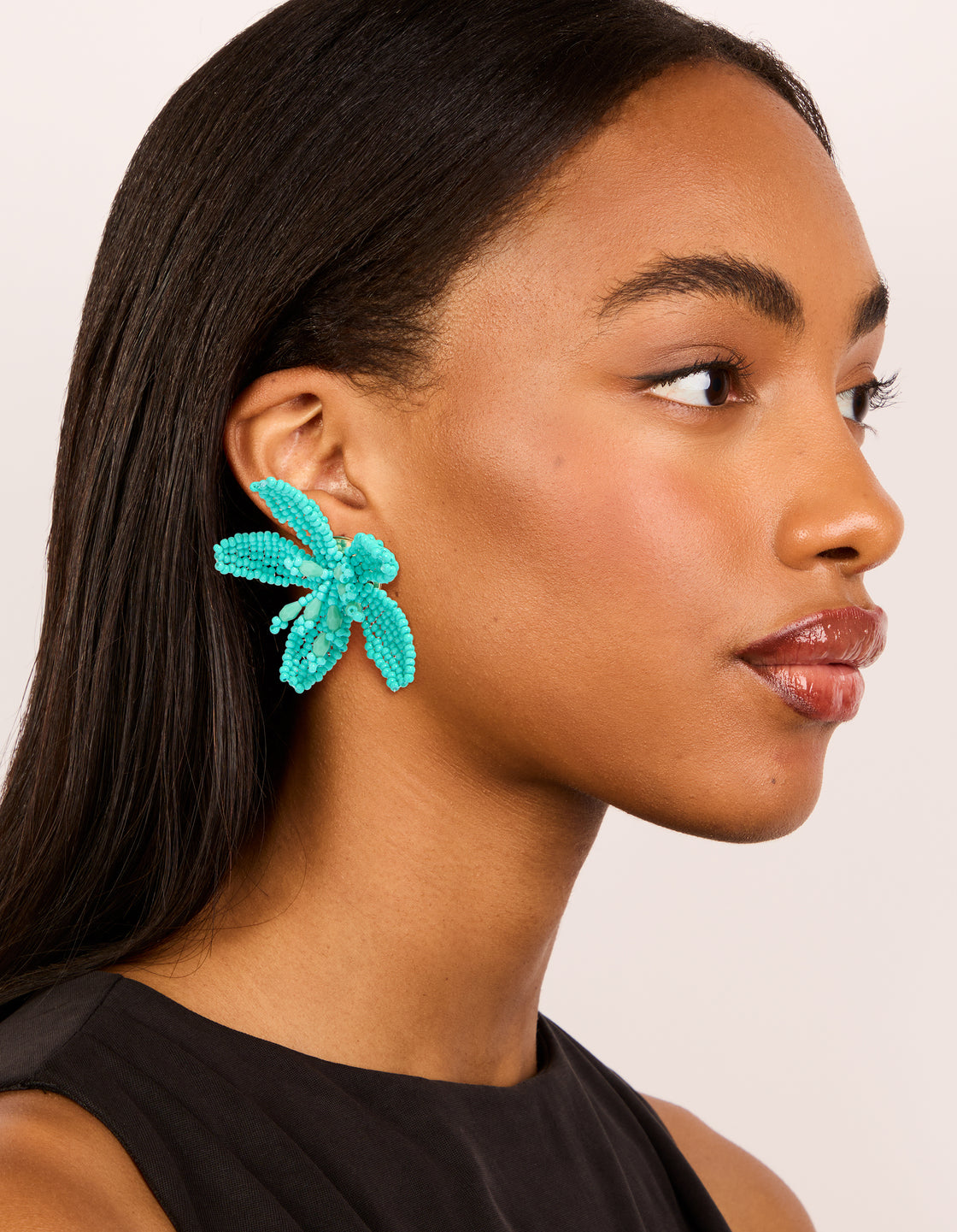 Aqua Beaded Statement Flower Stud Earrings