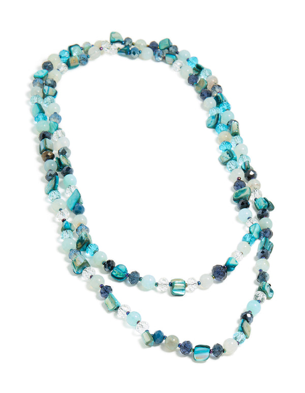 Blue Irregular Beaded Double Layered Necklace