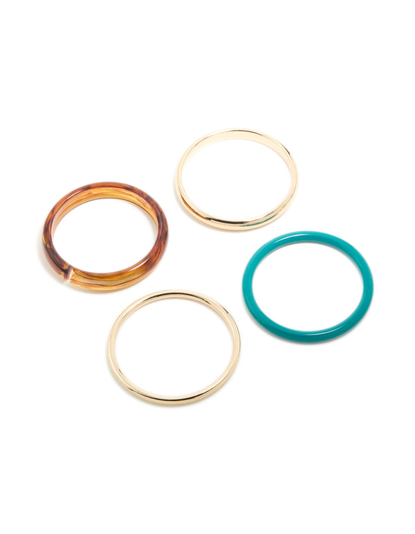 Gold, Brown & Blue Acrylic Bangles  4-Pack