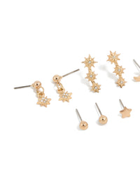 Gold Diamante Star & Moon Earrings 7-Pack - link has visual effect only