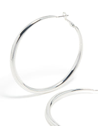 Designed with silver plated dome hoop earrings featuring closure in silver close up view - link has visual effect only