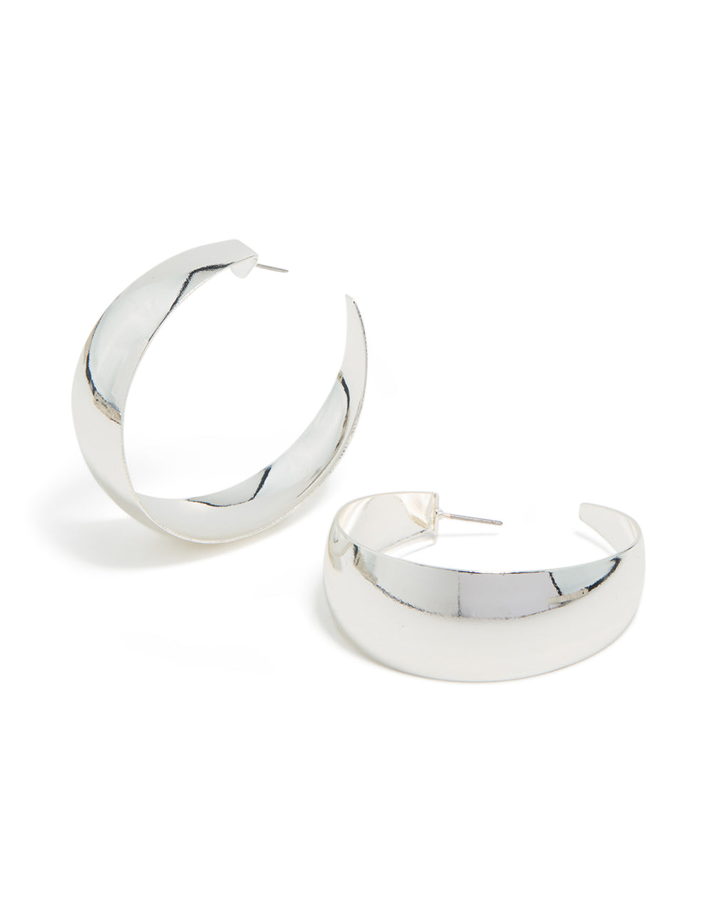 Elegant silver plated smooth thick hoop earrings with closure front view