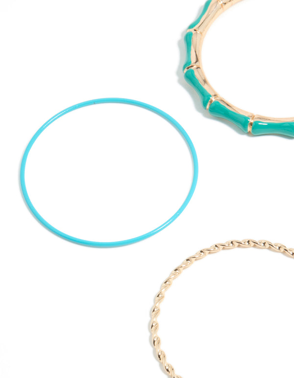 Gold & Blue Mixed Bamboo Bangles 6-Pack