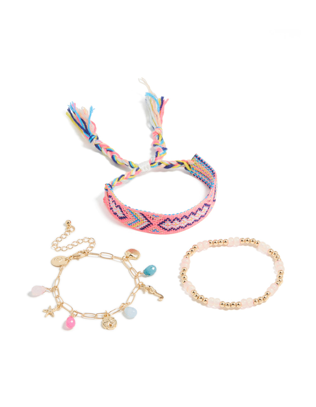 Gold Pink Beaded & Sea Charm Bracelets 3-Pack