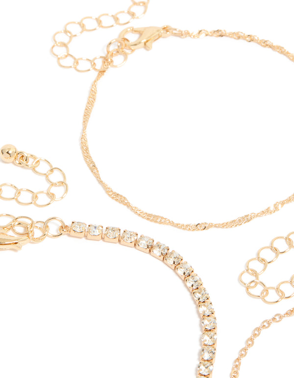 Gold Burgundy Cord & Heart Bracelets 4-Pack
