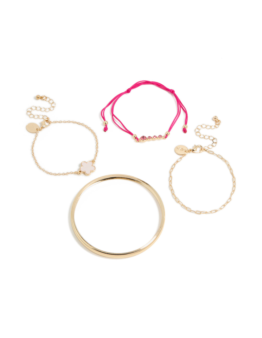 Gold Clover & Hot Pink Cord Bracelets 4-Pack