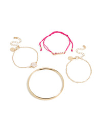 Gold Clover & Hot Pink Cord Bracelets 4-Pack - link has visual effect only