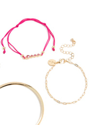 Gold Clover & Hot Pink Cord Bracelets 4-Pack - link has visual effect only