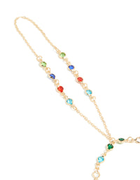 Gold Green, Red & Blue Diamantes Hand Chain - link has visual effect only
