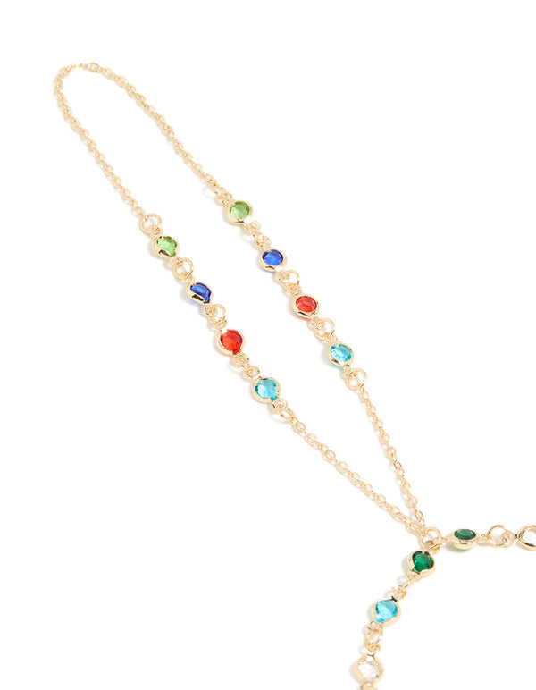 Gold Green, Red & Blue Diamantes Hand Chain