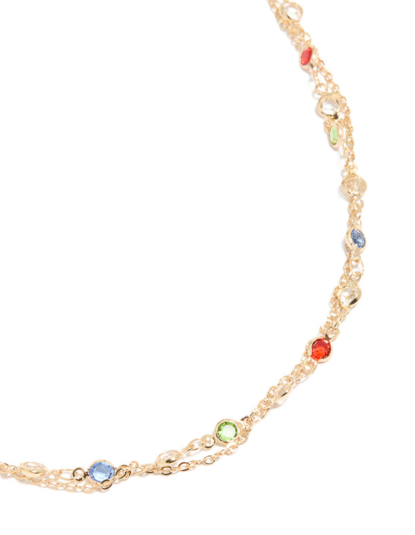 Gold Red Green Blue Stone Waist Chain