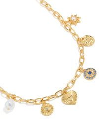 Gold Plated Pearl  Celestial &  Heart Charm Necklace - link has visual effect only