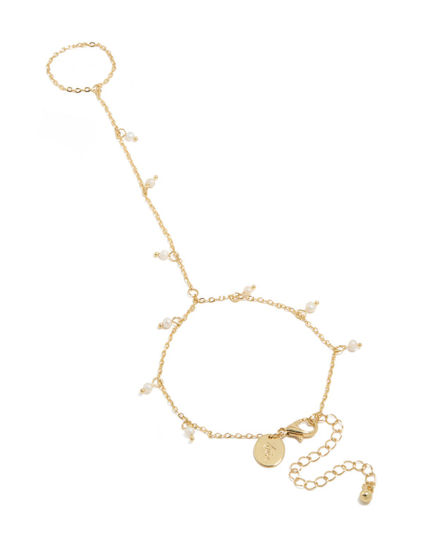 Gold Plated Mini Freshwater Pearl Droplet Hand Chain