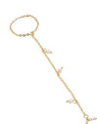 Gold Plated Mini Freshwater Pearl Droplet Hand Chain - link has visual effect only
