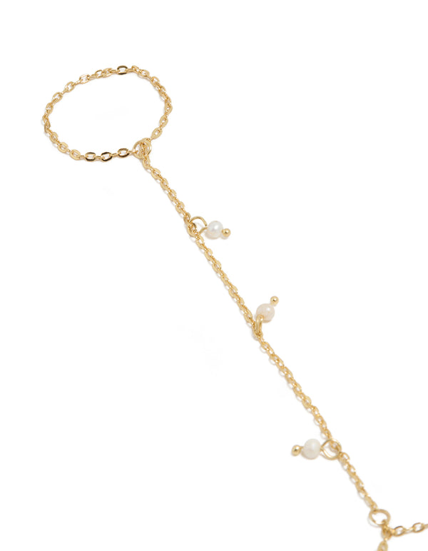 Gold Plated Mini Freshwater Pearl Droplet Hand Chain