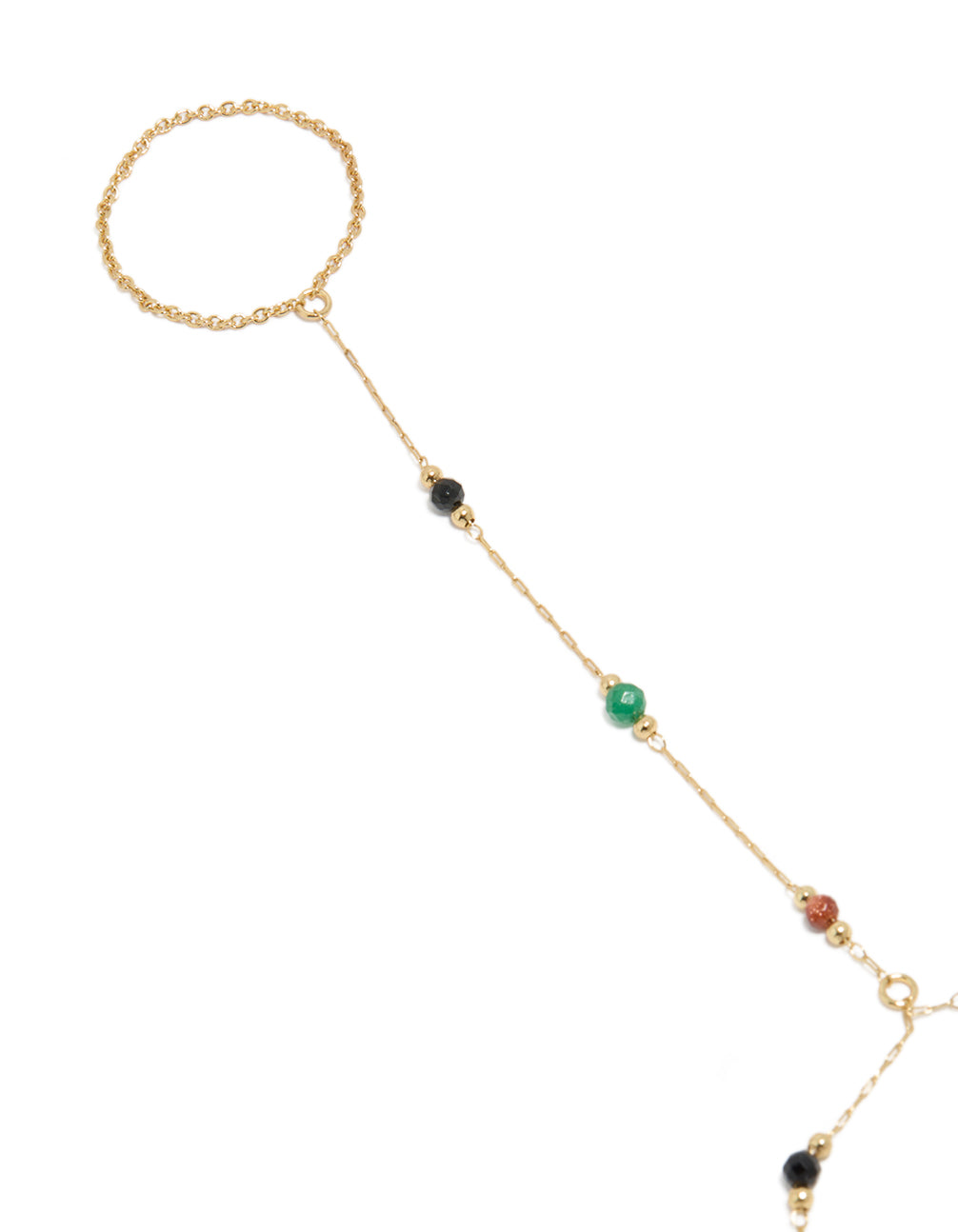 Gold Plated Multicoloured  Semi Precious Stone Beaded Hand Chain