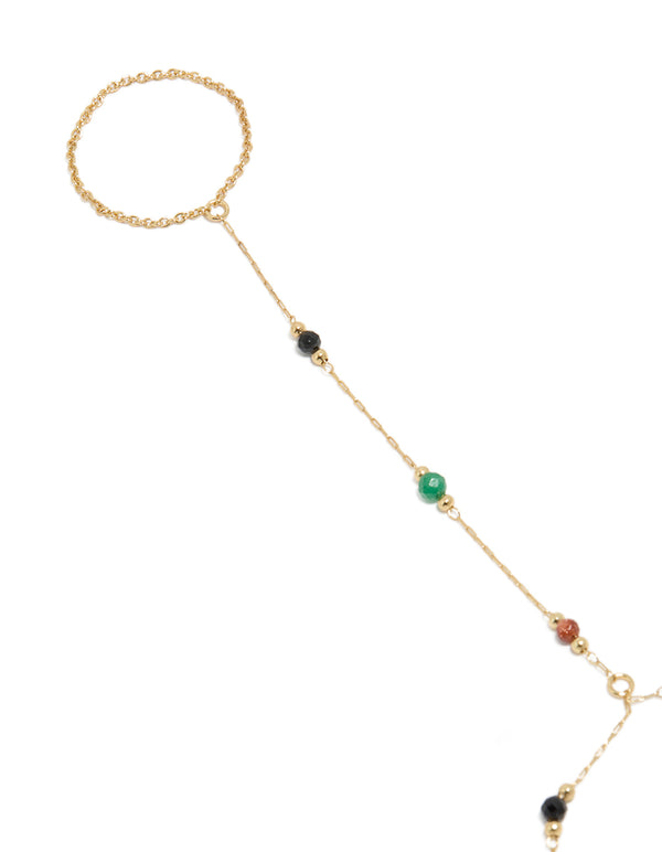 Gold Plated Multicoloured  Semi Precious Stone Beaded Hand Chain