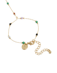 Gold Plated Multicoloured  Semi Precious Stone Beaded Hand Chain - link has visual effect only